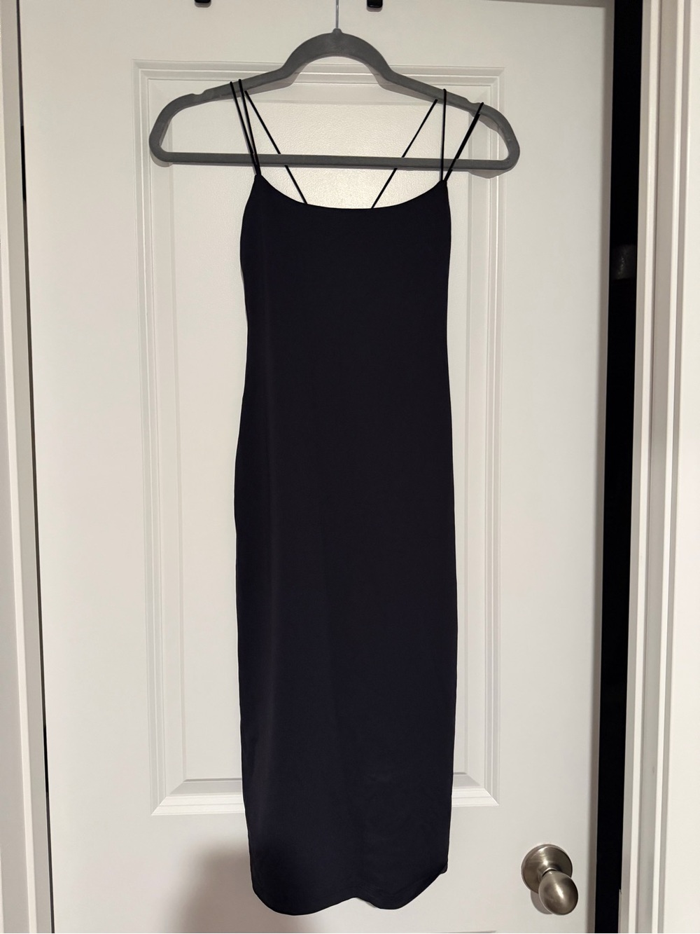 Babaton Black Double-Strap Midi Slip Dress